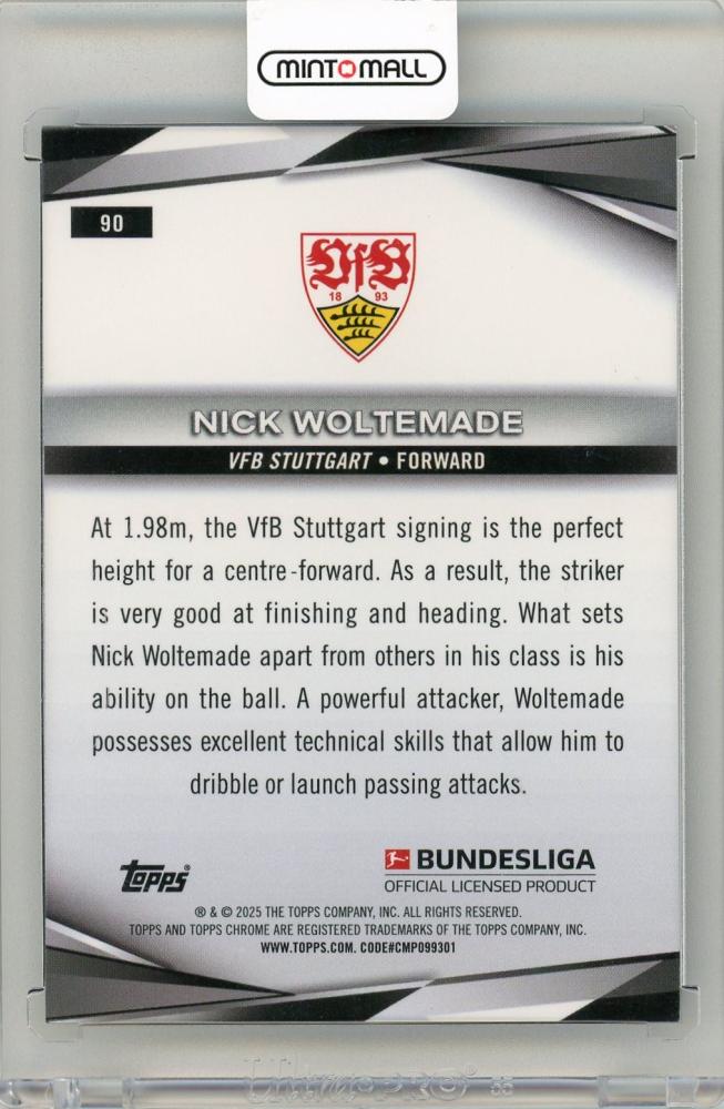 2024-25 Topps Chrome Bundesliga Soccer Nick Woltemade Blue Lava Refractor 114/150 VFB Stuttgart