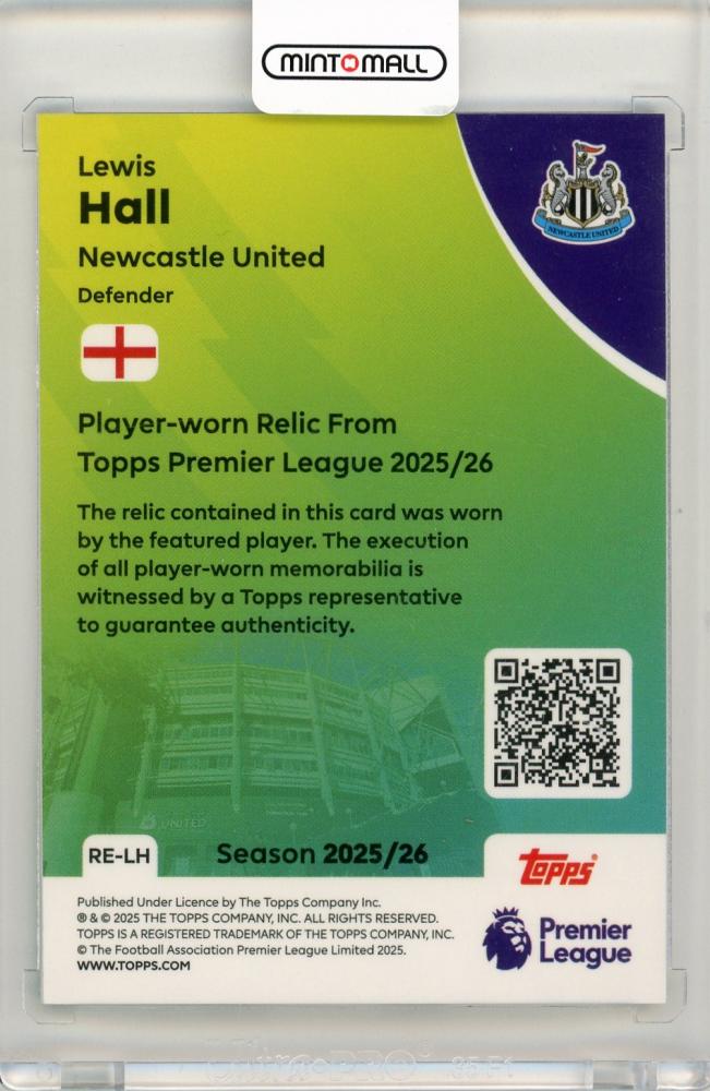 2025-26 Topps Premier League Soccer lewis hall Premier Relics Newcastle United