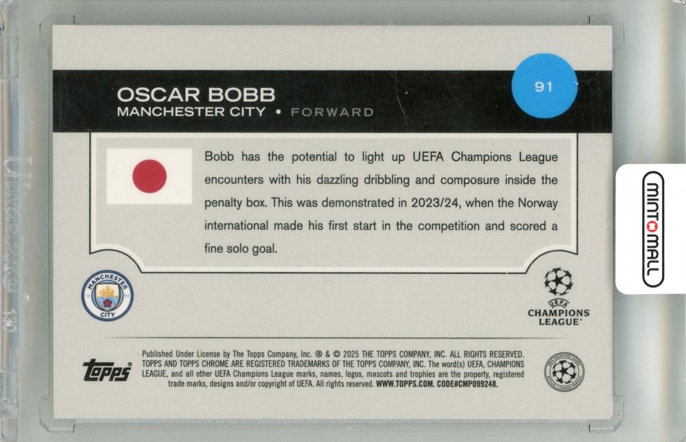 2025 Topps Uefa Japan Edition Oscar Bobb #91 Base Green Mojo Parallel86/99 Manchester City