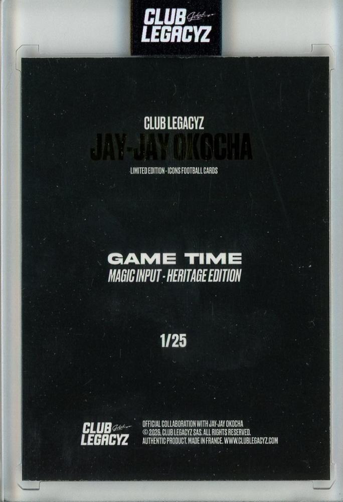 2026 CLUB LEGACYZ ICONS jay-jay Okocha Game Time1/25 Nigeria