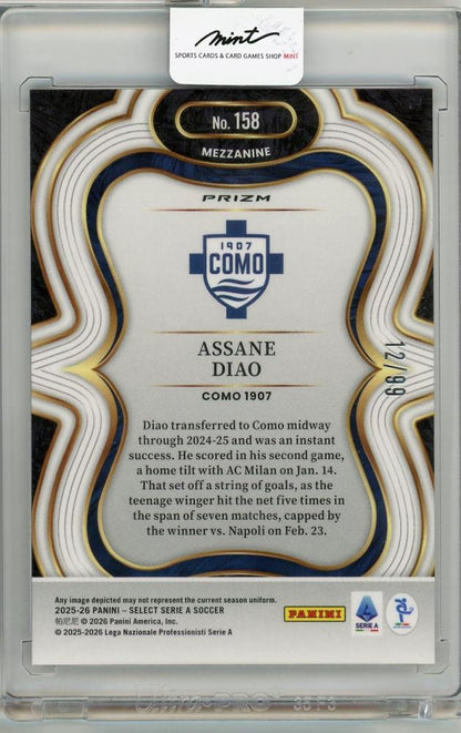 2025-26 PANINI SELECT SERIE A Assane Diao #15812/99 Como 1907