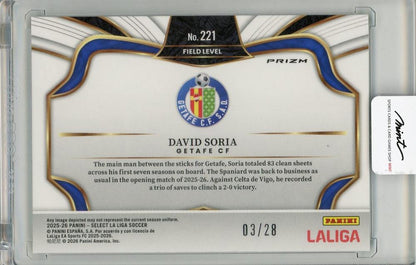 2025-26 PANINI SELECT LA LIGA David Soria #22103/28 Getafe CF