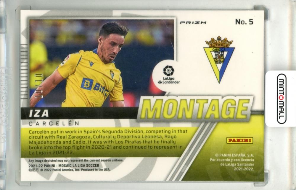 2021-22 Panini Mosaic La Liga Iza Carcelen #5 Montage Gold Mosaic Parallel 10/10 Last Number Cadiz Cf