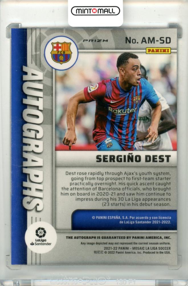 2021-22 Panini Mosaic La Liga Sergino Dest #AM-SD Autographs Mosaic Card FC Barcelona