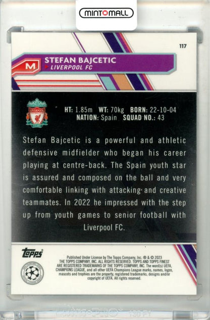 2022-23 Topps Finest UEFA Club Competition Stefan Bajcetic #117 Purple Shimmer Refractor Parallel121/199 Liverpool FC