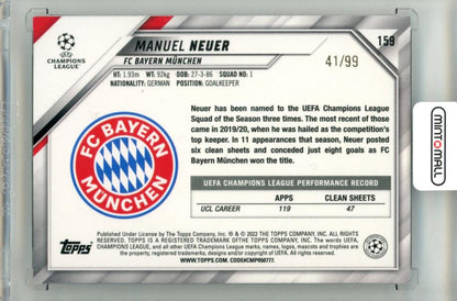 2022-23 Topps Uefa Club Competition Manuel Neuer #159 Base Blue Icy Parallel41/99 FC Bayern Munchen