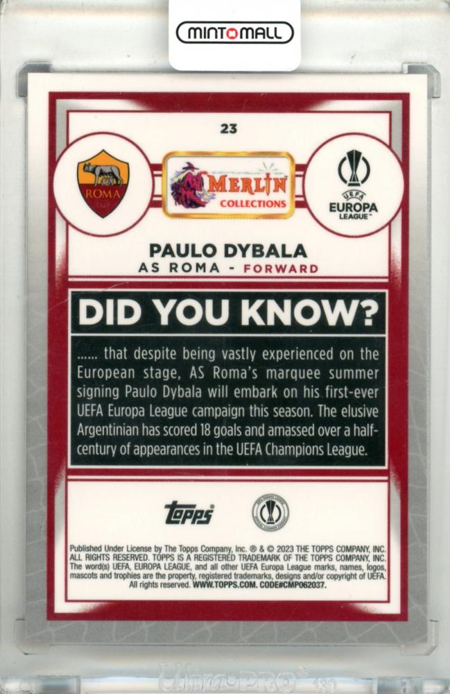 2022-23 Topps Merlin Paulo Dybala #23 Base Pink Mojo Refractor Parallel244/275 AS Roma