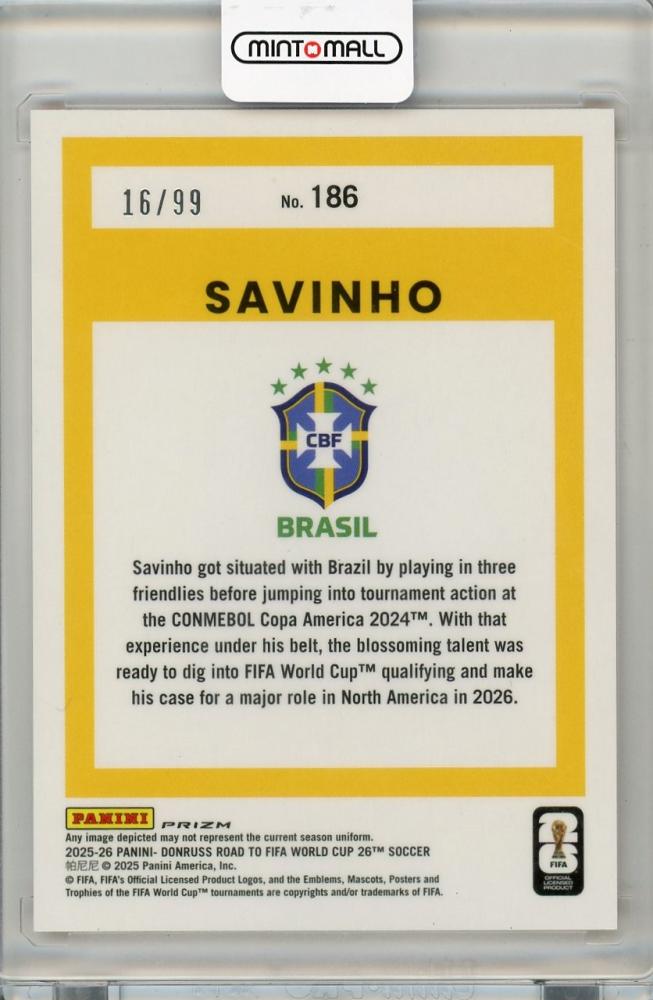 2025-26 PANINI DONRUSS ROAD TO FIFA WORLD CUP Savinho #186 16/99 Brasil