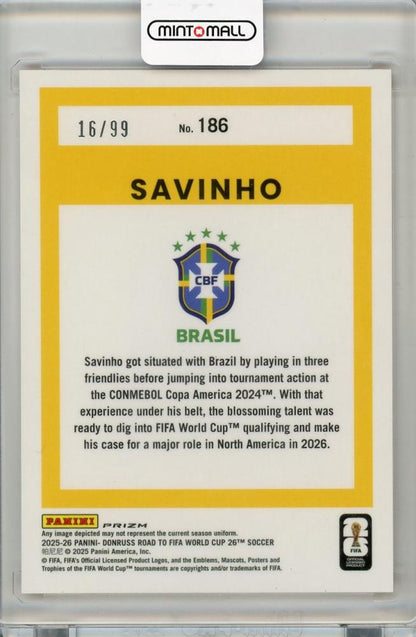 2025-26 PANINI DONRUSS ROAD TO FIFA WORLD CUP Savinho #186 16/99 Brasil