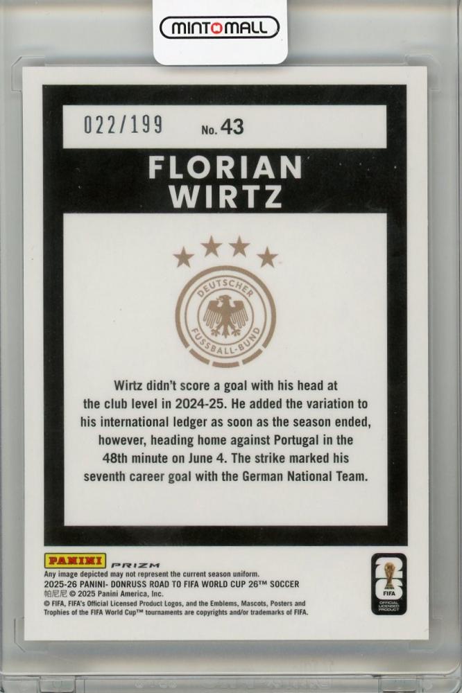 2025-26 PANINI DONRUSS ROAD TO FIFA WORLD CUP Florian Wirtz #43022/199 Germany