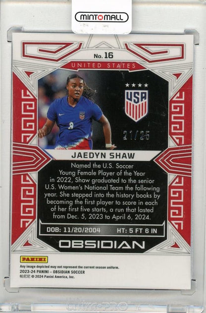 2023-24 PANINI Obsidian Jaedyn Shaw Electric Etch Purple Flood #1621/25 United States