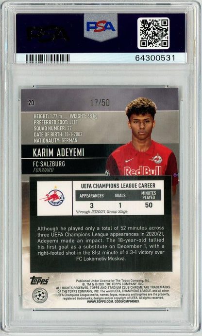 2020-21 Topps Stadium Chrome UCL Karim Adeyemi PSA 10 Gold Refractor rookie card serial 17 of 50