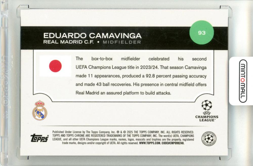 2025 Topps Uefa Japan Edition Eduardo Casmavinga #93 Base Green Mojo Parallel 32/99 Real Madrid C.F.