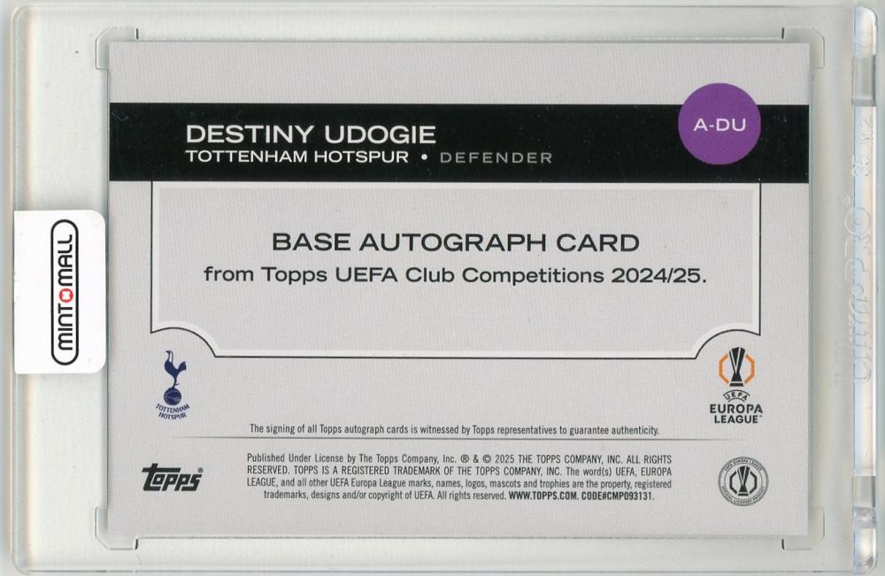 2024-25 Topps UEFA Club Competitions Destiny Udogie AutographA-DU Tottenham Hotspur
