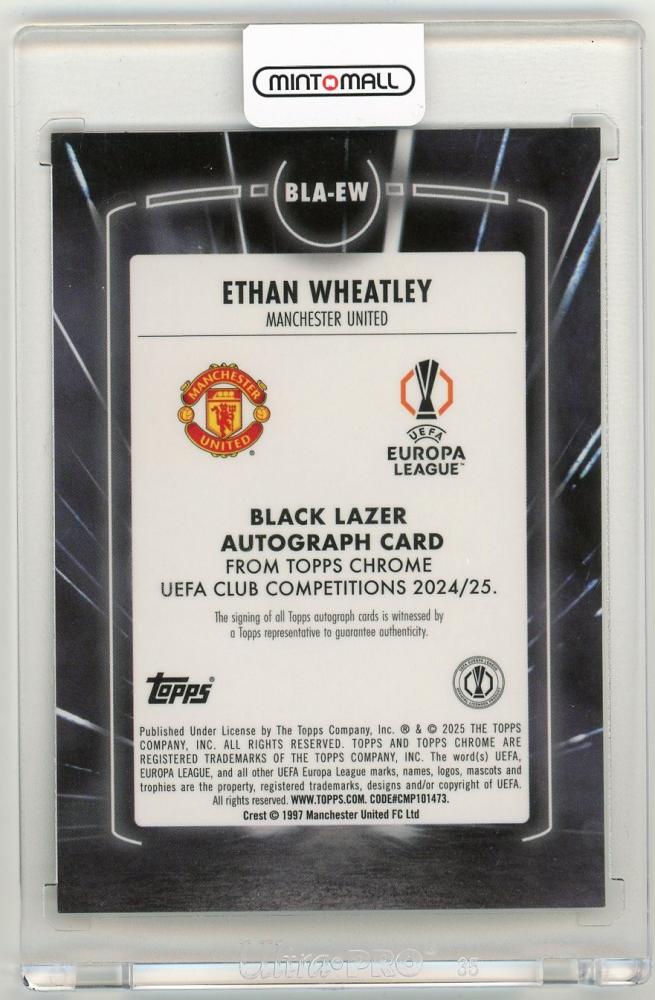 2024-25 Topps Chrome UEFA Club Competitions Ethan Wheatley Black Lazer AutographBLA-EW Manchester United