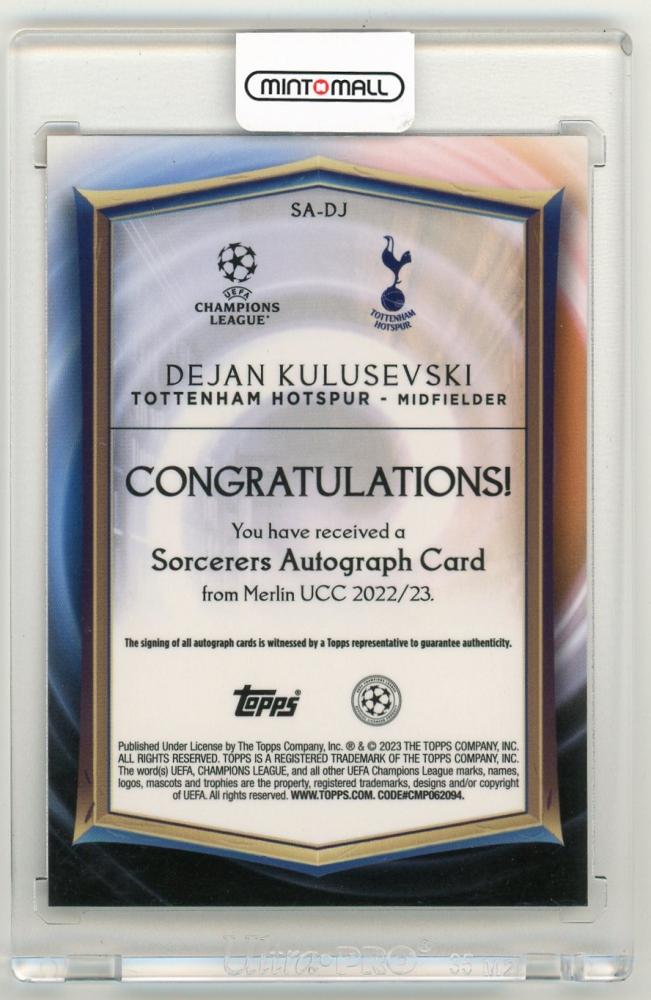 2022-23 Topps Merlin Chrome UEFA Club Competitions Dejan Kulusevski Sorcerers Autograph Orange Refractor Parallel13/25 Tottenham H