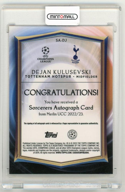 2022-23 Topps Merlin Chrome UEFA Club Competitions Dejan Kulusevski Sorcerers Autograph Orange Refractor Parallel13/25 Tottenham H