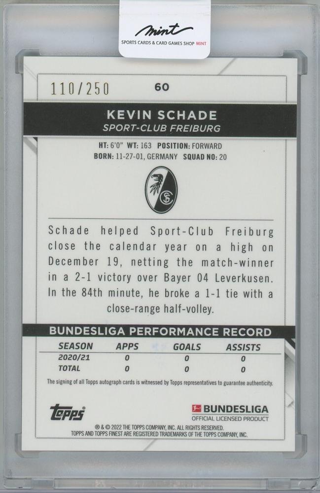 2021-22 TOPPS Finest Bundesliga Autographs Black Refractors / KEVIN SCHADE(SC Freiburg) 110/250