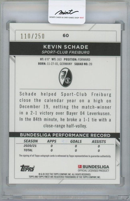 2021-22 TOPPS Finest Bundesliga Autographs Black Refractors / KEVIN SCHADE(SC Freiburg) 110/250