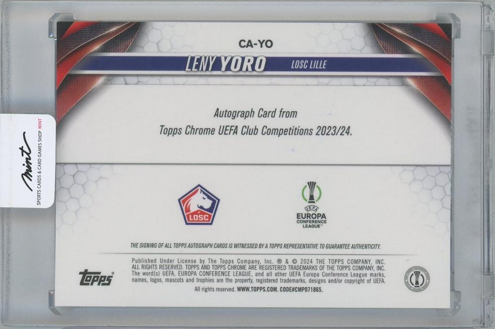2023-24 TOPPS Chrome UEFA Club Competitions Chrome Autographs Violet Speckle Refractors / LENY YORO(Lille OSC) 046/299