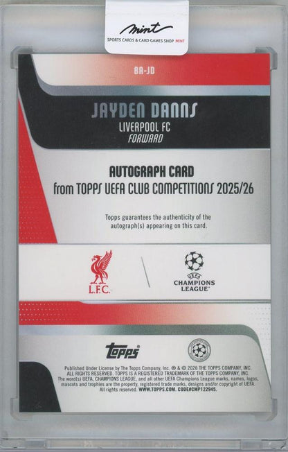 2025-26 TOPPS UEFA Club Competitions Autographs / JAYDEN DANNS(Liverpool FC)