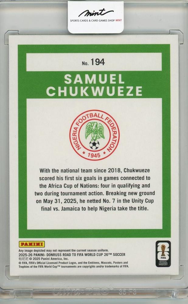 2025-26 PANINI DONRUSS ROAD TO FIFA WORLD CUP Samuel Chukwueze #19407/10 Nigeria