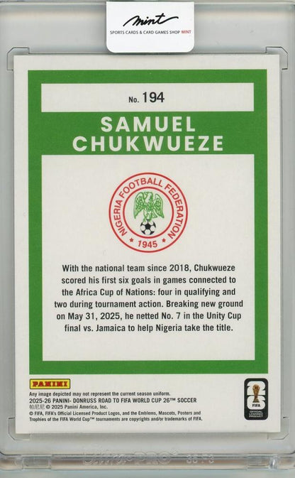 2025-26 PANINI DONRUSS ROAD TO FIFA WORLD CUP Samuel Chukwueze #19407/10 Nigeria