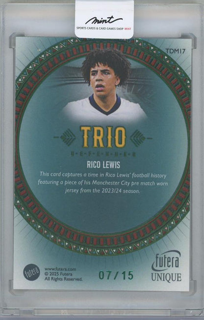 2025 FUTERA Unique World Football Edition 21 TRIO DEFENDERS Relics Emerald / RICO LEWIS(England) 07/15