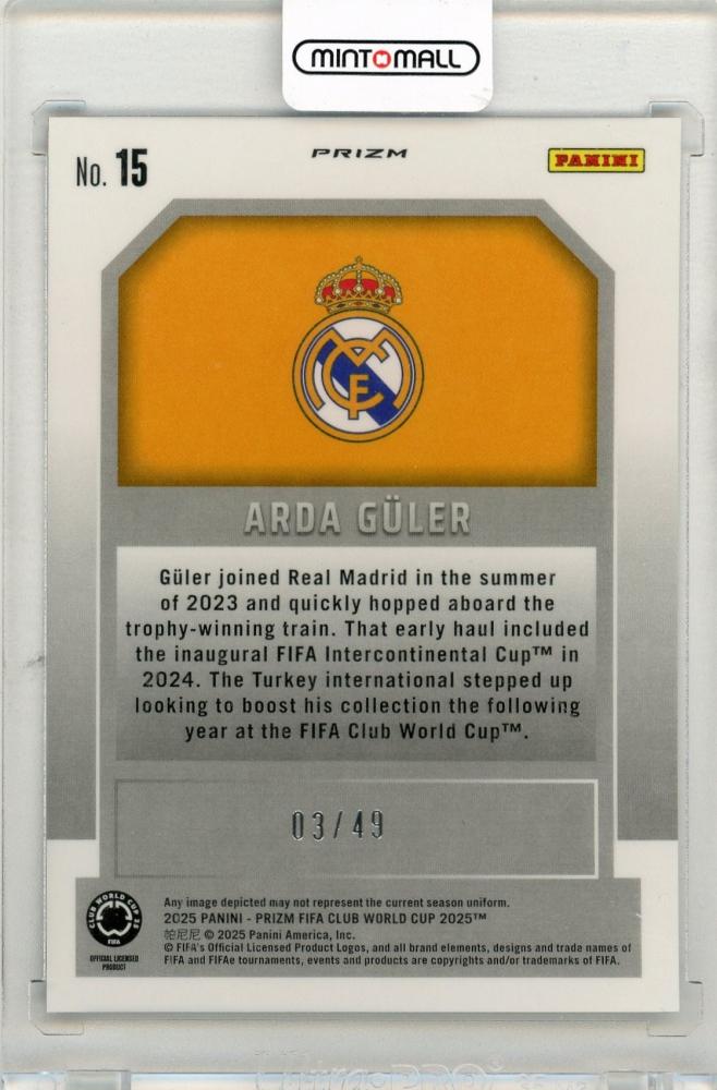2025 PANINI Prizm FIFA Club World Cup Arda Guler New Era Prizms Purple Pandora #1503/49 Real Madrid CF