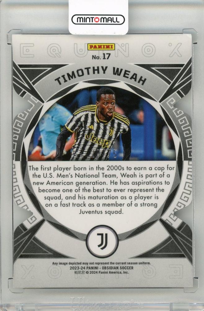 2023-24 PANINI Obsidian Timothy Weah Equinox Electric Etch Red Pulsar #1720/75 Juventus