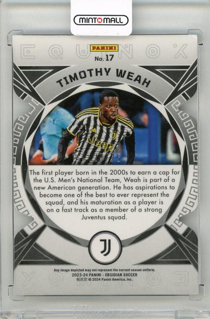 2023-24 PANINI Obsidian Timothy Weah Equinox Electric Etch Red Pulsar #1720/75 Juventus