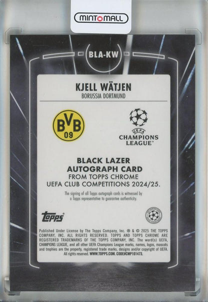 2024-25 Topps Chrome UEFA Club Competitions Kjell Watjen Black Lazer Autographs #BLAKW Borussia Dortmund