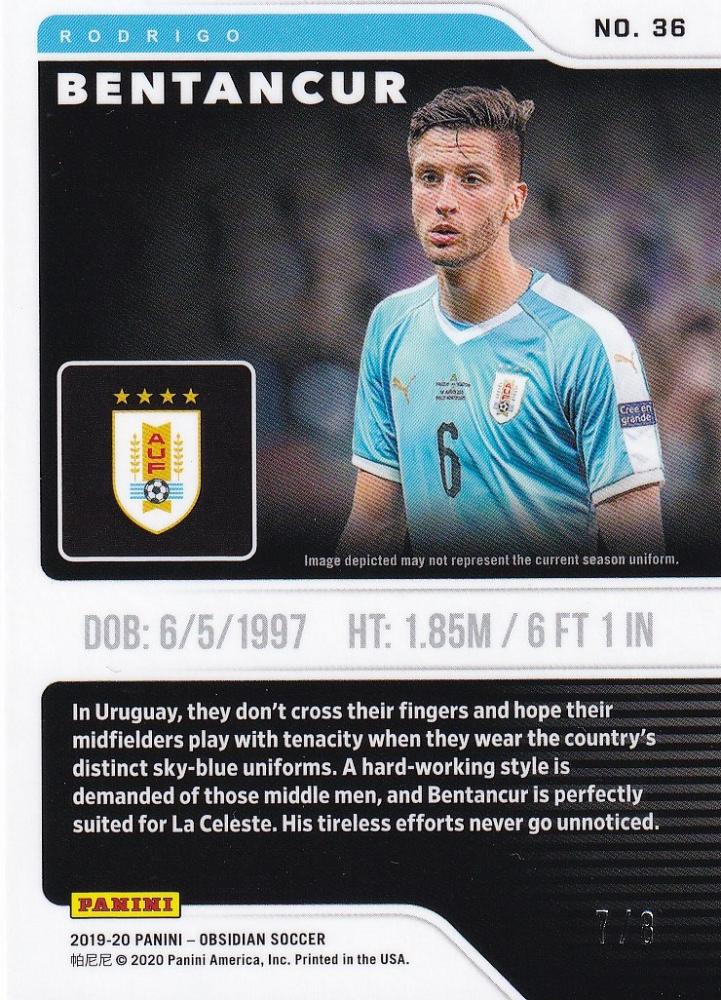2019-20 Panini Obsidian Uruguay Rodrigo Bentancur Base Contra parallel card serial number 7 of 8