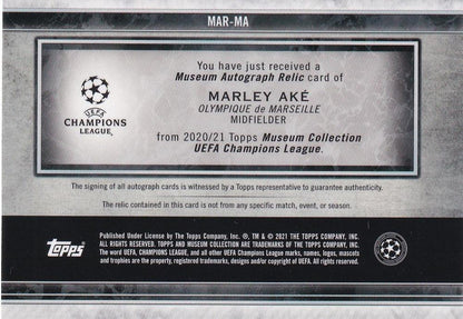 2020-21 Topps Museum Collection UEFA Champions League Olympique de Marseille Marley Ake autograph relic card