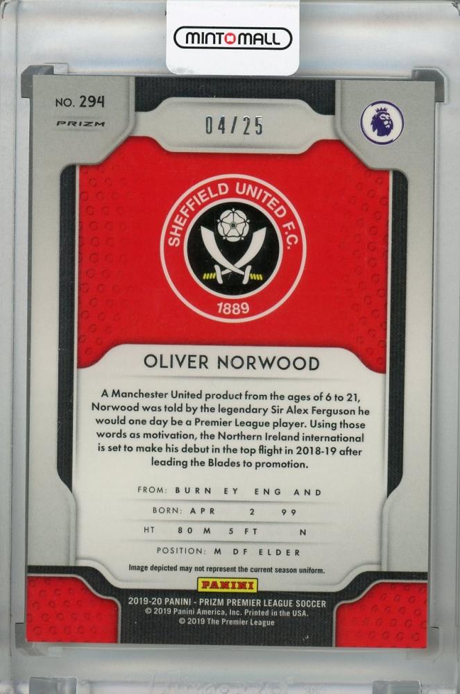 2019-20 Panini Prizm Premier League Sheffield United Oliver Norwood Base Orange parallel card serial 04 of 25