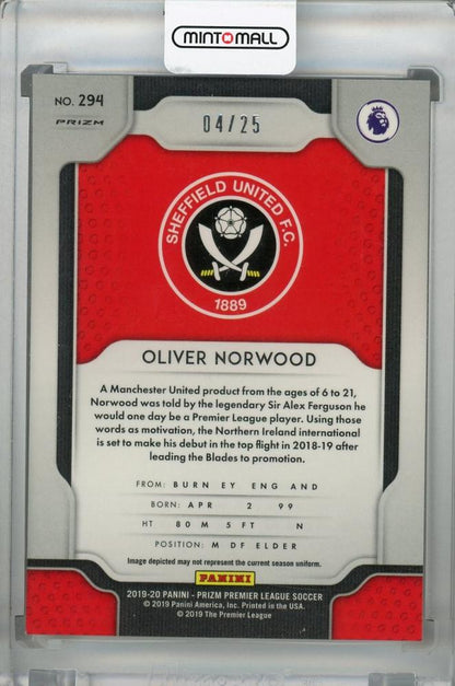 2019-20 Panini Prizm Premier League Sheffield United Oliver Norwood Base Orange parallel card serial 04 of 25
