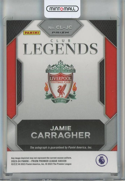 2023-24 Panini Prizm English Premier League Jamie Carragher Club Legends Signatures Prizms Green Pulsar #1 Liverpool FC