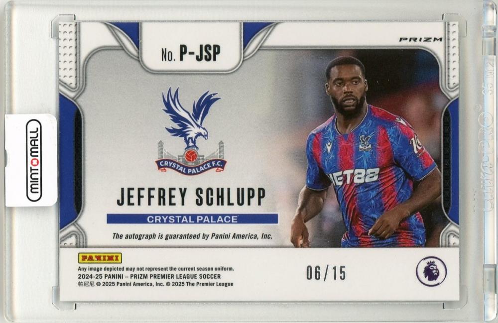 2024-25 Panini Prizm Premier League Jeffrey Schlupp Penmanship Silver Prizm Parallel6/15 Crystal Palace