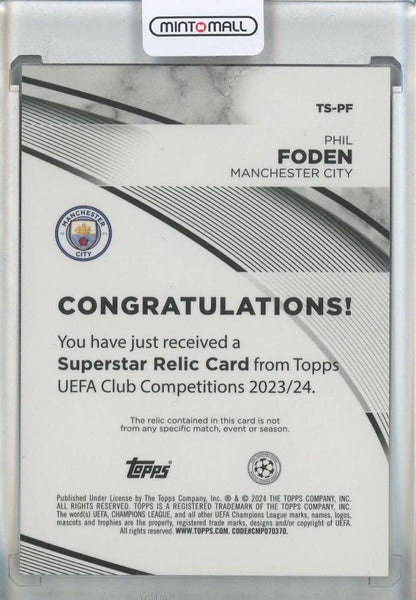 2023-24 Topps UEFA Club Competitions Phil Foden Superstar Relics #TSPF Manchester City