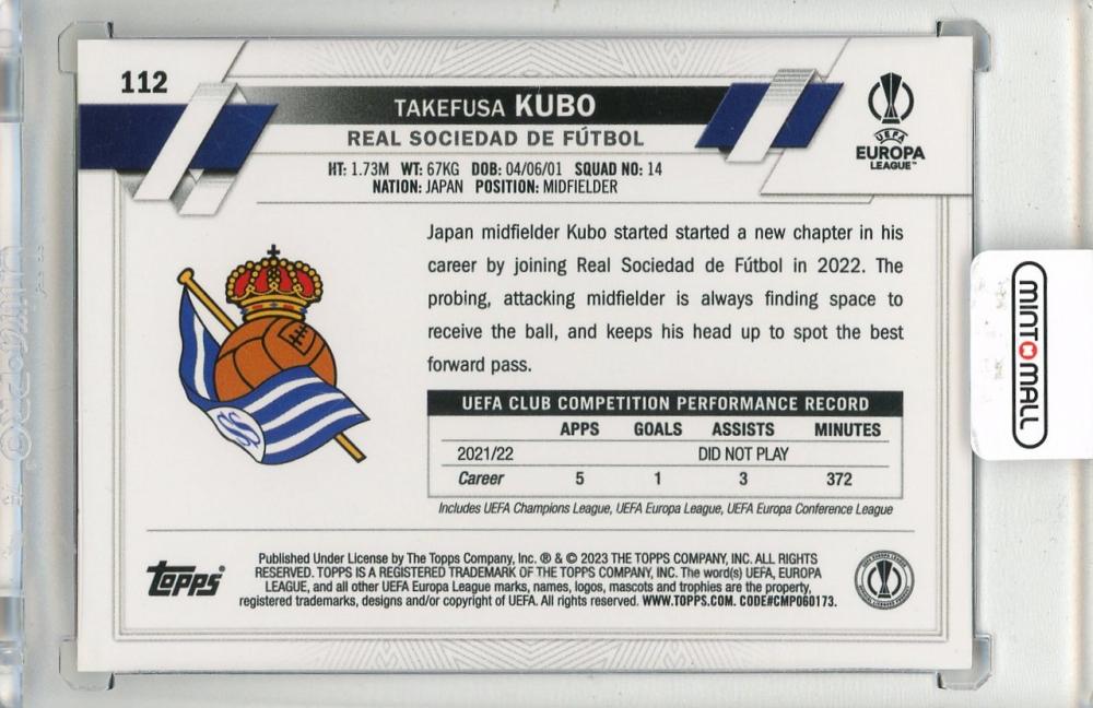 2022-23 TOPPS Chrome UEFA Club Competitions Takefusa Kubo Purple Gold Seismic Refractors #112 Real Sociedad de Futbol