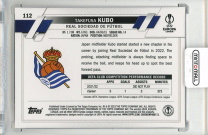2022-23 TOPPS Chrome UEFA Club Competitions Takefusa Kubo Purple Gold Seismic Refractors #112 Real Sociedad de Futbol