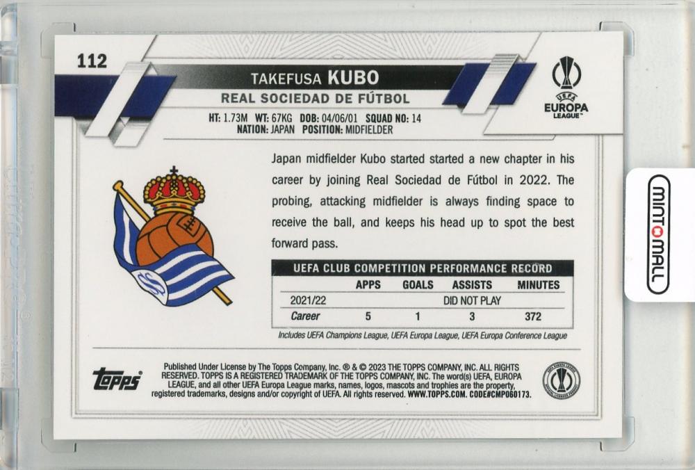 2022-23 TOPPS Chrome UEFA Club Competitions Takefusa Kubo Black and White RayWave Refractors #112 Real Sociedad de Futbol