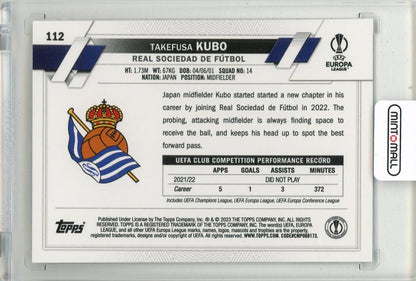 2022-23 TOPPS Chrome UEFA Club Competitions Takefusa Kubo Black and White RayWave Refractors #112 Real Sociedad de Futbol