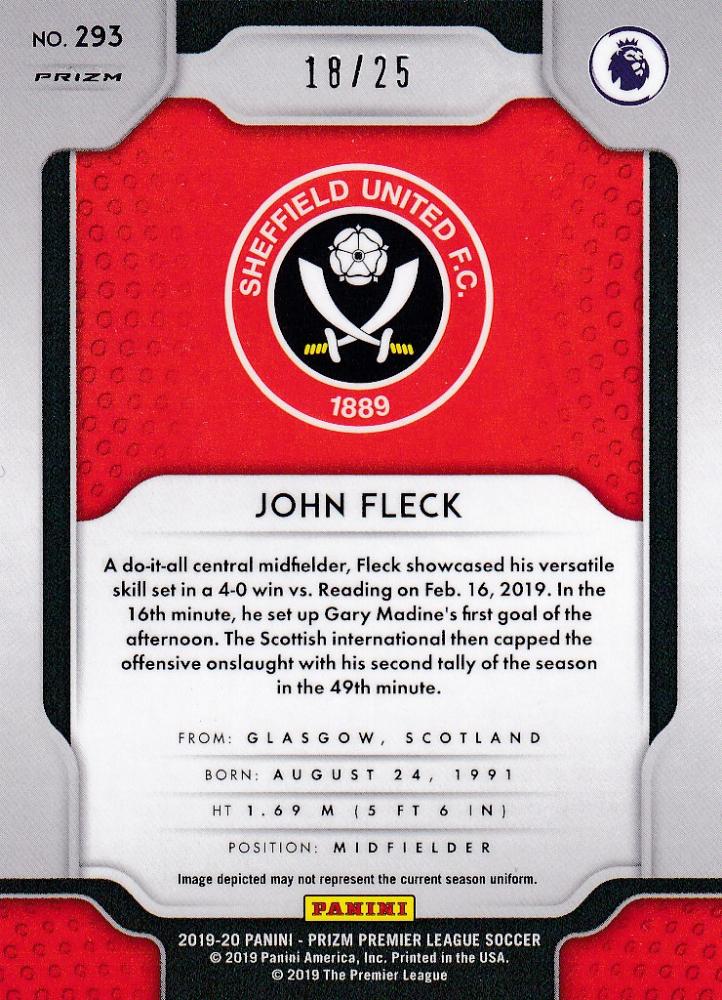 2019-20 Panini Prizm Premier League Sheffield United John Fleck Base Orange card serial 18 of 25