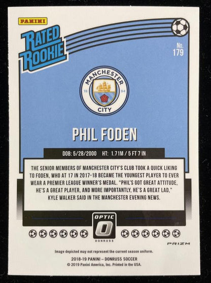 2018-19 Donruss Manchester City Phil Foden Base Optic Rated Rookie Holo Parallel card