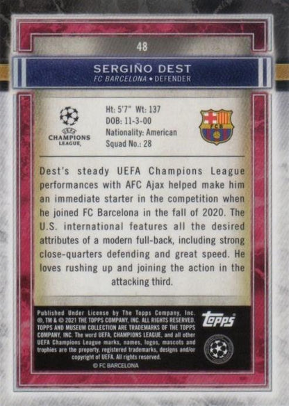 2020-21 Topps Museum Collection Sergino Dest Copper UEFA Champions League card number 48 out of 99 with minor surface stain