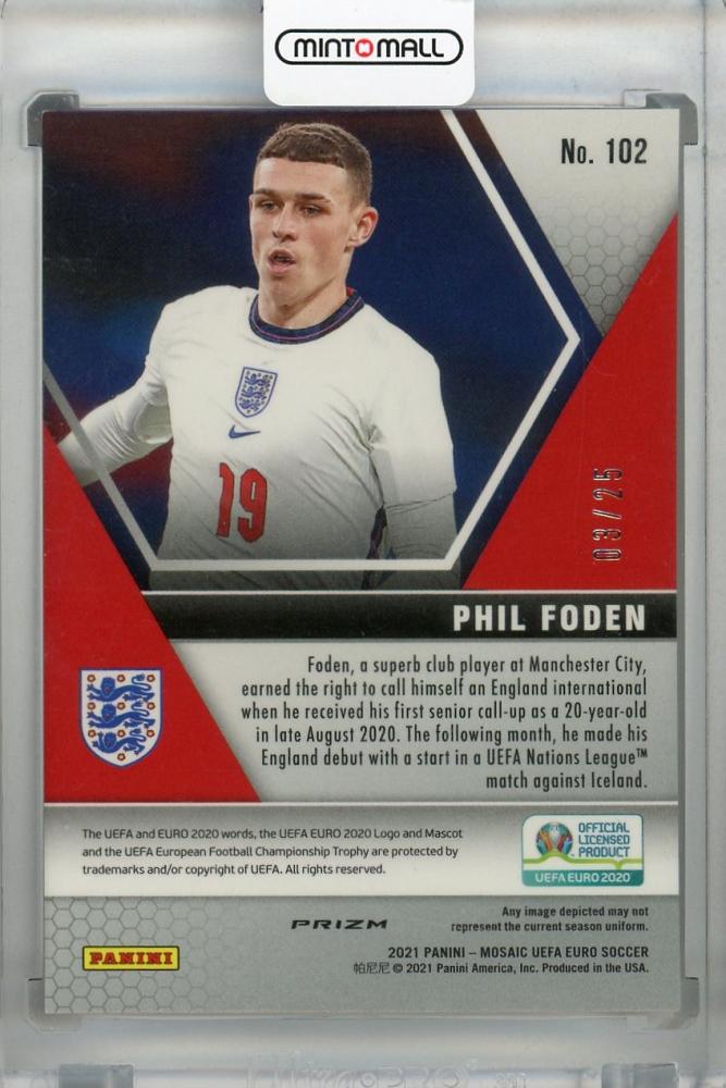 2021 Panini Mosaic UEFA Euro 2020 England Phil Foden Pink Parallel trading card numbered 03/25