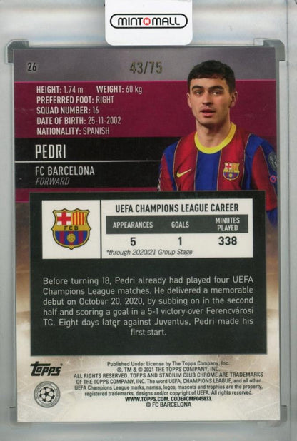 2020-21 Topps Stadium Club Chrome UEFA Champions League FC Barcelona Pedri Base Green/Yellow Electric card