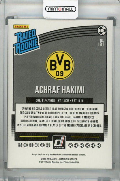 2018-19 Donruss Borussia Dortmund Achraf Hakimi Base Rated Rookie Canvas card serial 24 out of 25