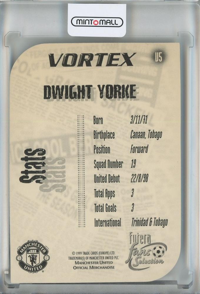 1999 Futera Fans Selections Dwight Yorke Vortex #V5 Manchester United